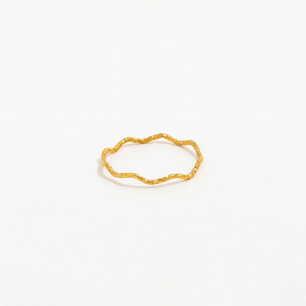 Joolim Jewelry Wholesale 18K Gold Plated Super Fine Angular Waved Stainless Steel Dainty Ring for Women Jewelry Wholesale