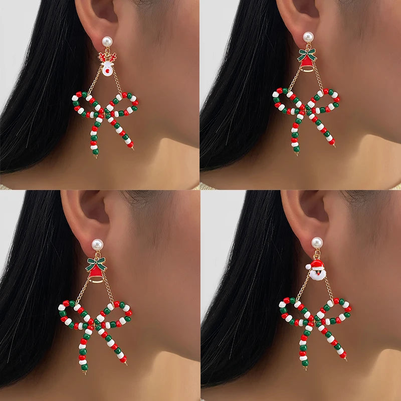 Trendy Christmas Pearl Elk Santa Claus Big Earrings for Party