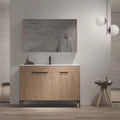 Modern Style Eco-friendly Waterproof Wall-Mounted Bathroom Vanity Wash Basin Mirror Cabinet for Hotels Natural Wood Finish Made