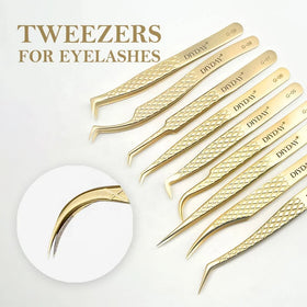 DIYDAY Eyelash Beauty & Tools Gold Stainless Steel Curved Tweezers for Eyelash Extension