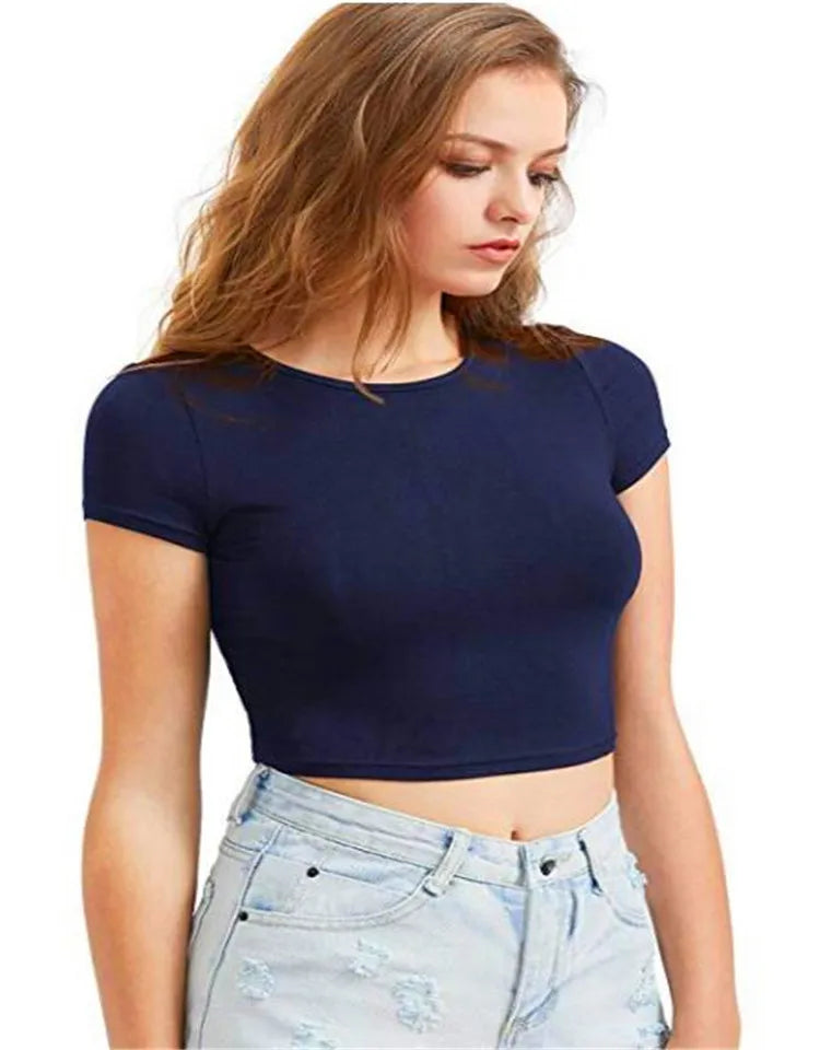 Low Moq Blank White Short Sleeves Soft Polyester Women's Cropped Tops T-shirts for Custom Logo Sublimation Print and Embroidery