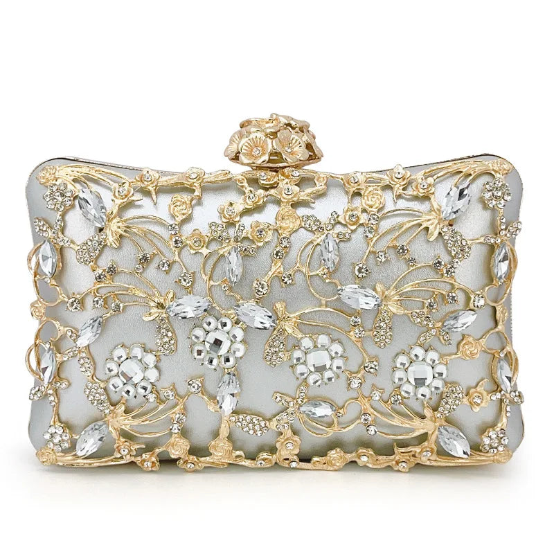 New Design Elegant Dinner Party Clutch Handbag Metal Handle Cosmetic Bag Women Wedding Bride Evening Bags