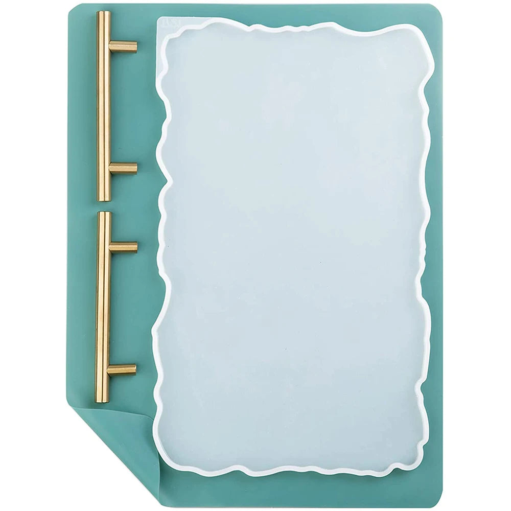 Silicone Resin Tray Mold and Gold Handle with A3 Large Silicone Plate Suitable for Homemade Tray Dinner Plate