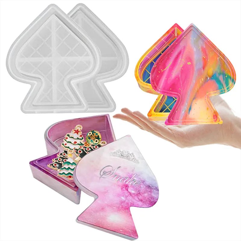 Crystal Drip Glue Mold Spades Heart Box Ringer Heart Storage Box Tray Ornaments Silicone Mold
