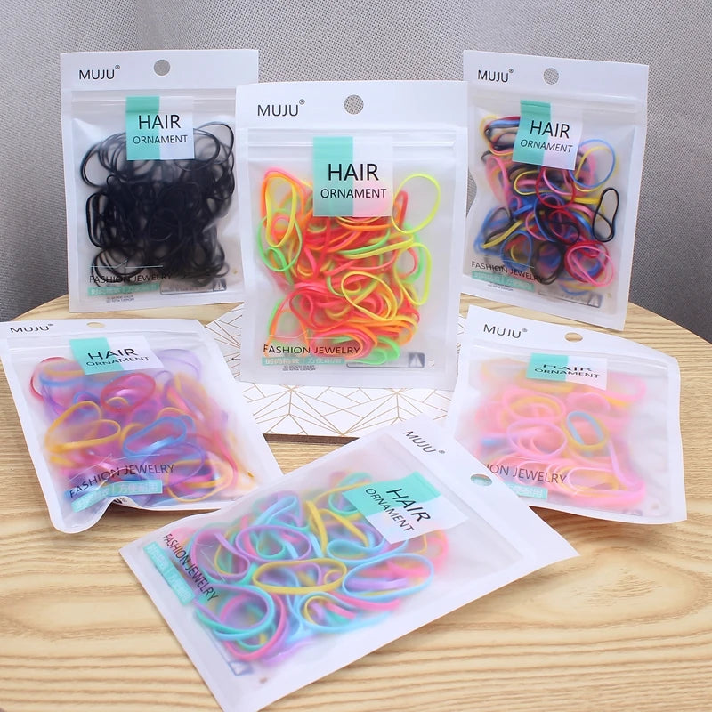 100 Pcs Disposable Elastic Mini Hair Ties Sweet Party-Style Rubber Bands for Kids Per Bag