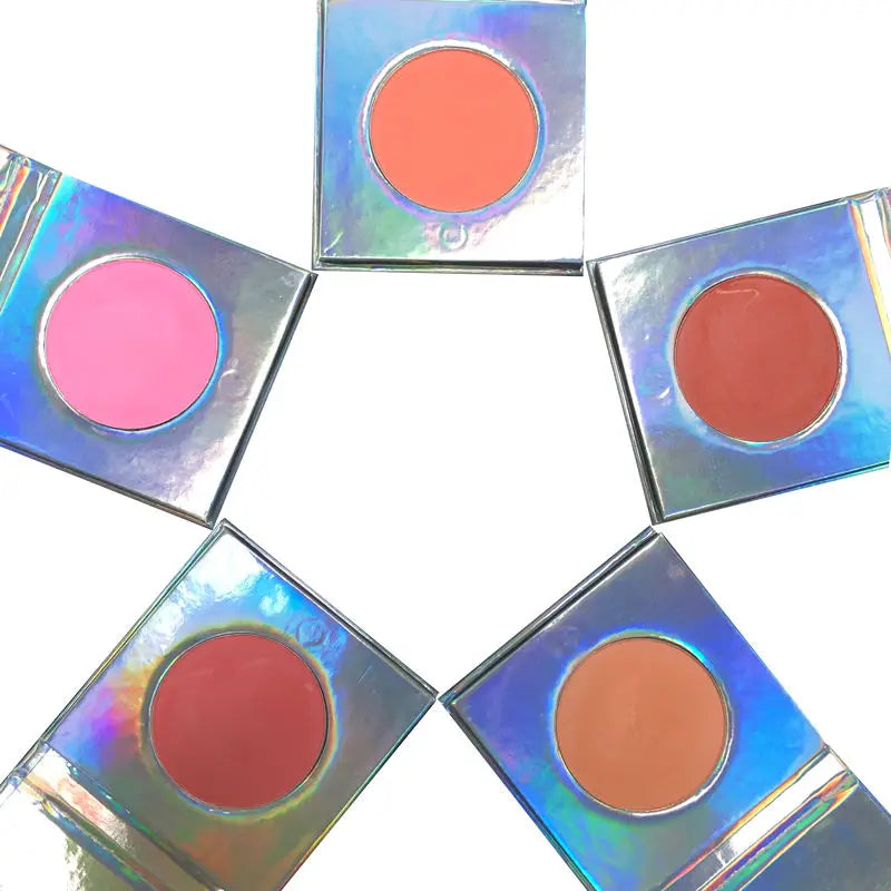 Luxury Cosmetic Cute Pink Apricot Color Single Holographic Blush Private Label Long Lasting Pressed Powder Blush Palette