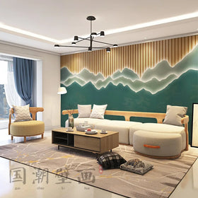 Living Room Hotel Elegant 3d Three-Dimensional Glowing New Chinese Style Wood Grain Hotel Tv Background Wall Wallpaper Mural