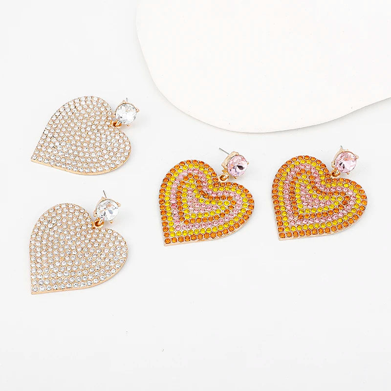 Statement Full Diamond Love Shaped Fashion Jewelry Earrings Crystal Rhinestone Big Love Heart Stud Earrings for Women