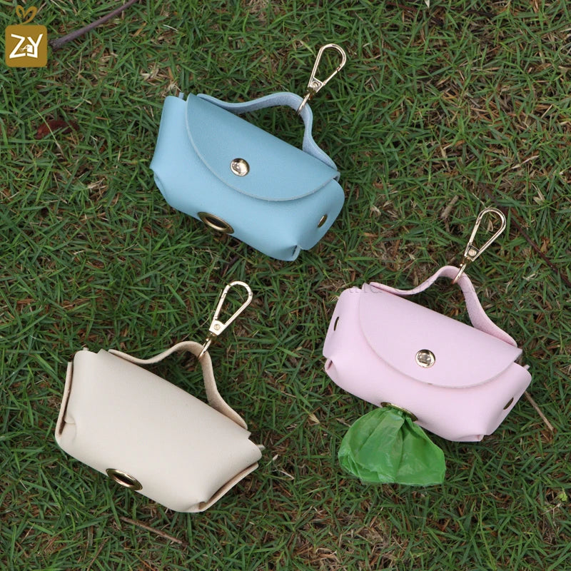 RTS Outdoor PU Leather Dog Waste Bag Portable Dog Poop Bag Holder With Metal Clip Travel Dispenser Pouch Bag for Leash and Belt