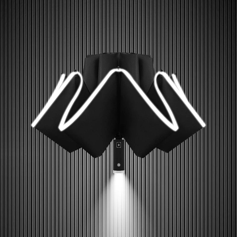 Waterproof 103cm Diameter Custom Gifts Windproof Automatic Open Reverse Folding Umbrella Led Light with Refrective Strip