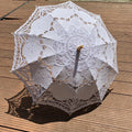 Hot Sale White Wedding Battenburg Lace Umbrella with Manual Control Wood Handle Parasol for Giveaways