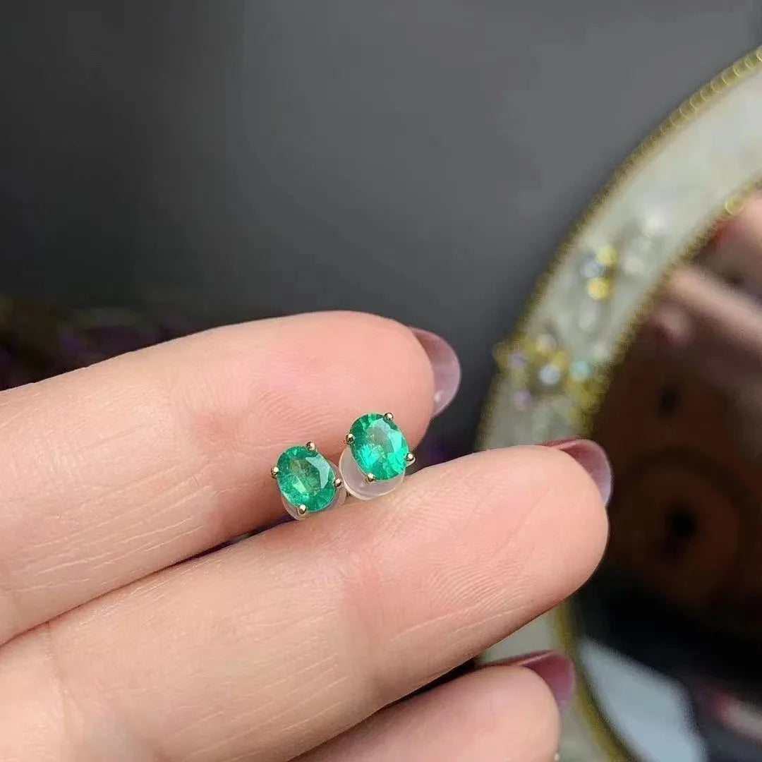 Fashion 925 Sterling Silver Earrings for Women Gold Plated Natural Emerald Stone Jewelry for Weddings and Anniversaries