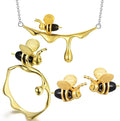 Custom Pure 18K Gold Plated 925 Sterling Silver Agate Stone Bee and Honey  Jewelry Set Necklace Earrings Set for Women Wedding