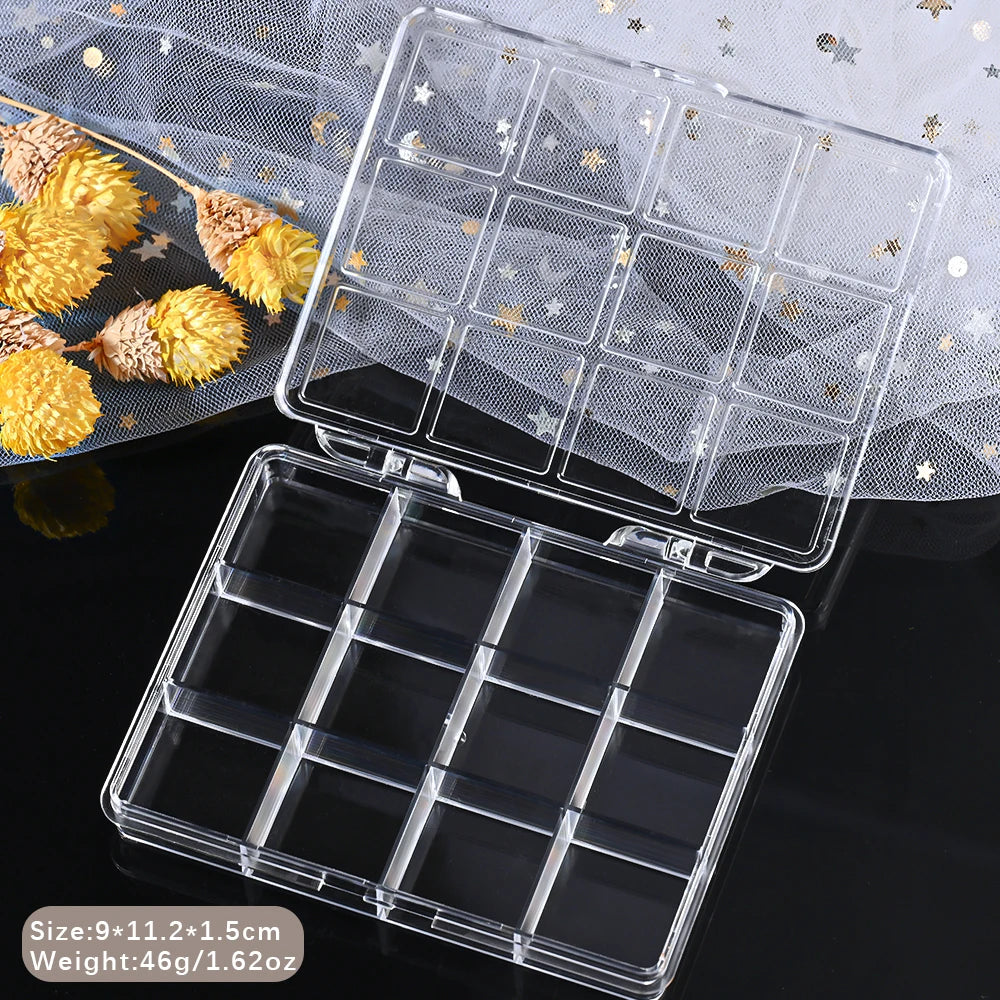 12 Slots Empty Clear Nail Art Decoration Storage Box Jewelry Beads Gems False Tips Boxes Case Nail Glitter Rhinestone Container