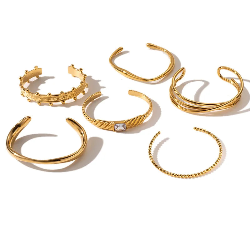 2026 Trendy 18 K Gold Plated Stainless Steel Open Bangles Bracelet Hand Jewelry Fashionable Women's Bracelet Bangle