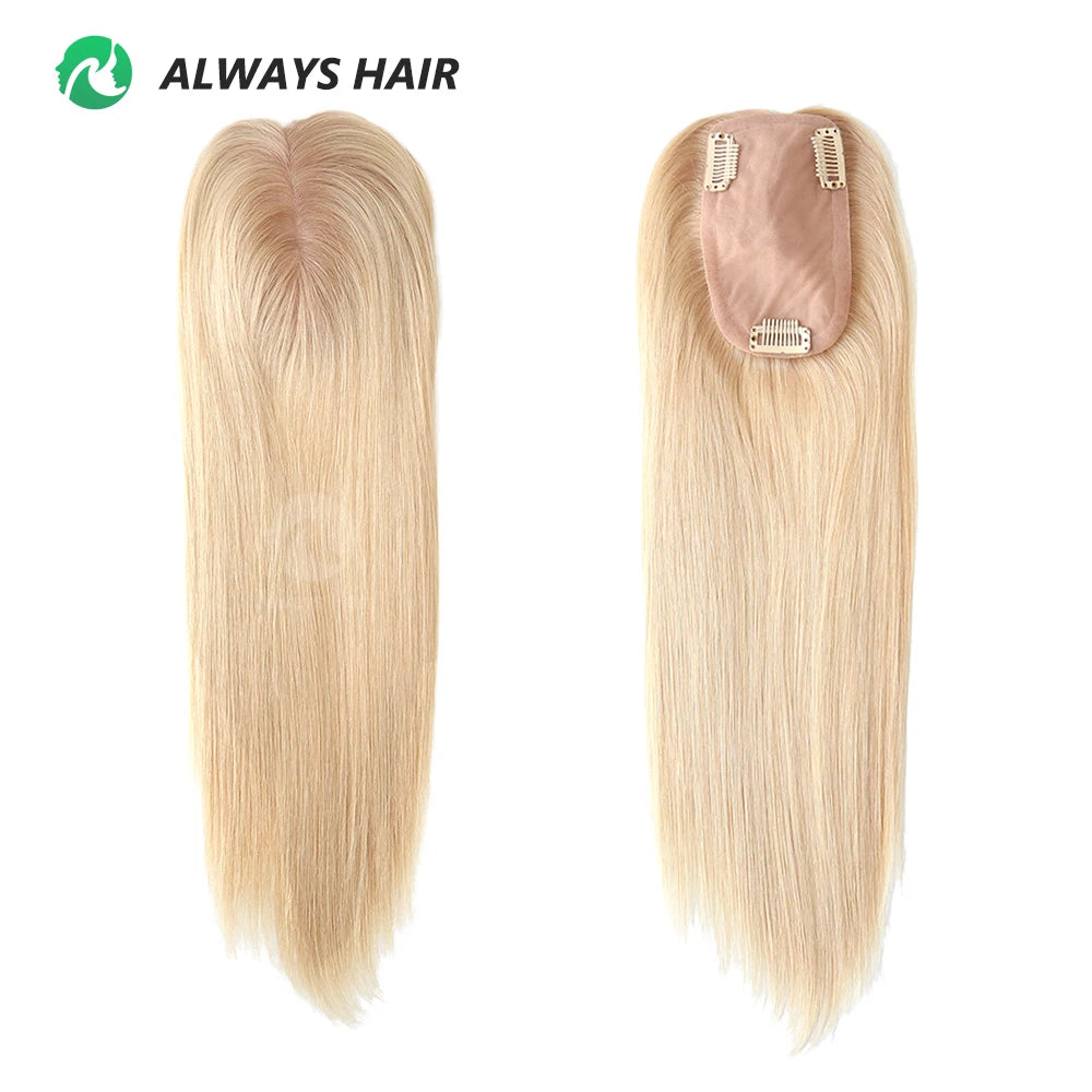 613 Blonde Silk Base Closure Remy Chinese Hair Top Hair Toppers for Women Three Clip on Straight