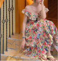 Summer Women's French Off Shoulder Tea Break Dress Off Shoulder Oil Painting Print Dress