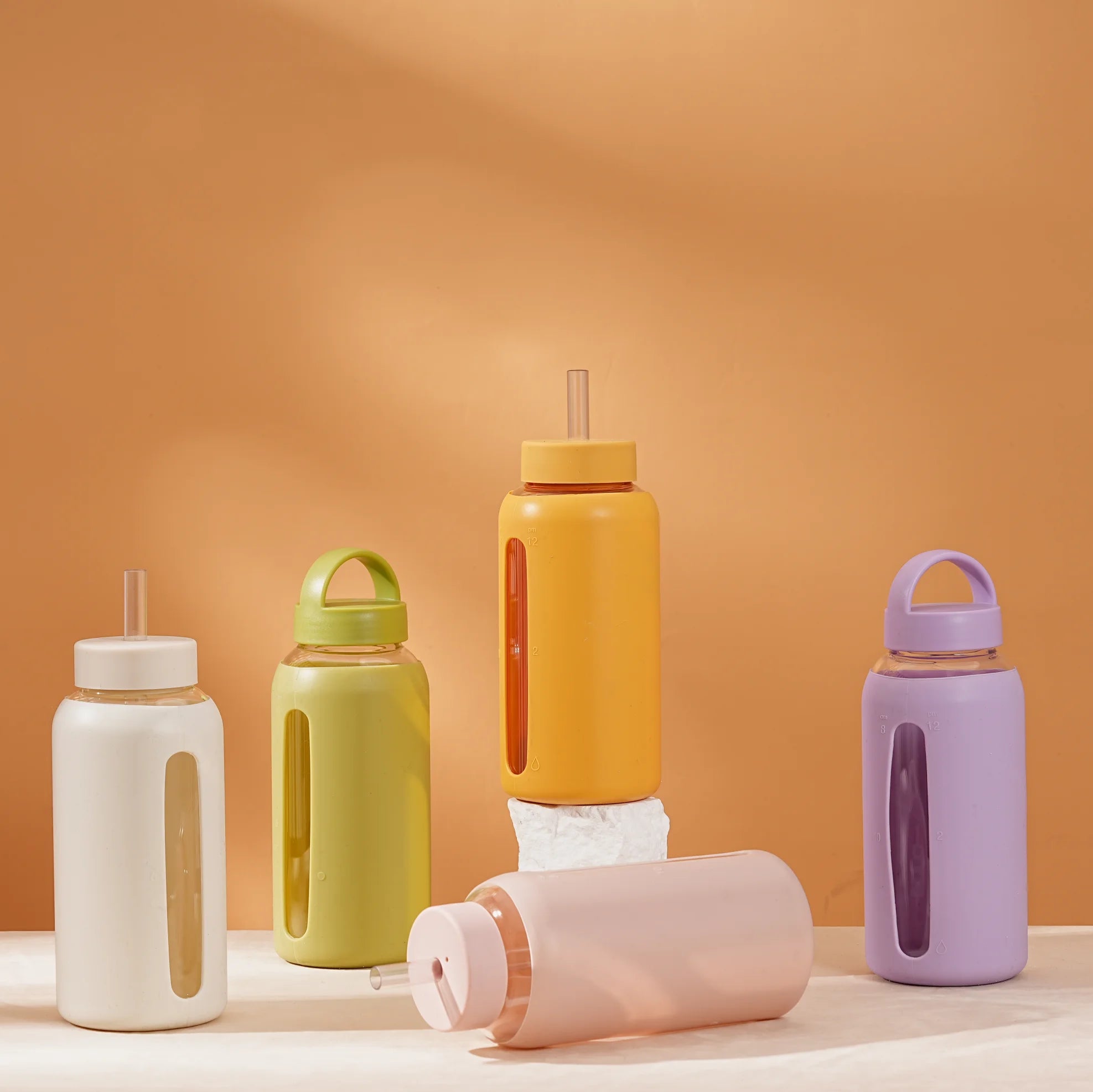 Large Capacity 800ml Double Cover Water Cup Time Scale Outdoor Portable Vacuum Flasks Thermoses Silicone Sleeve Glass for Sale