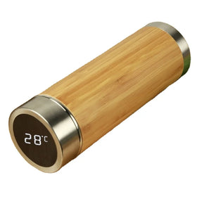 Hot Sale 500ml Eco Friendly Bamboo Stainless Steel Smart Led Display Drink Water Bottle With Custom Logo