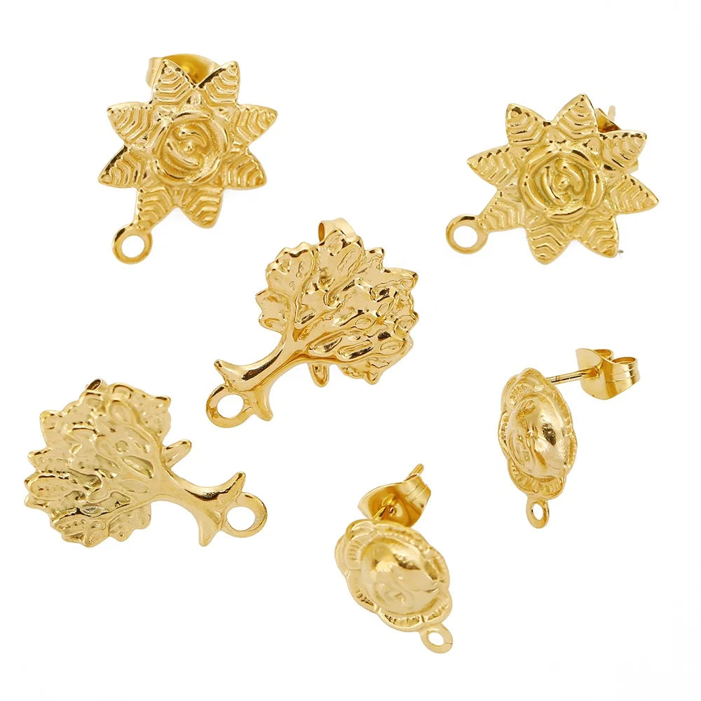 Gold Color Sun Flowers Stud Posts DIY Earrings Jewelry Making Dangle Charms Pendants Accessories Supplies