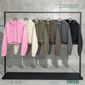 SHINBENE Leisure Acid Wash Polar Fleece Pullover Casual Jacket Two Ways Full Zip Crop Hoodies With Pocket
