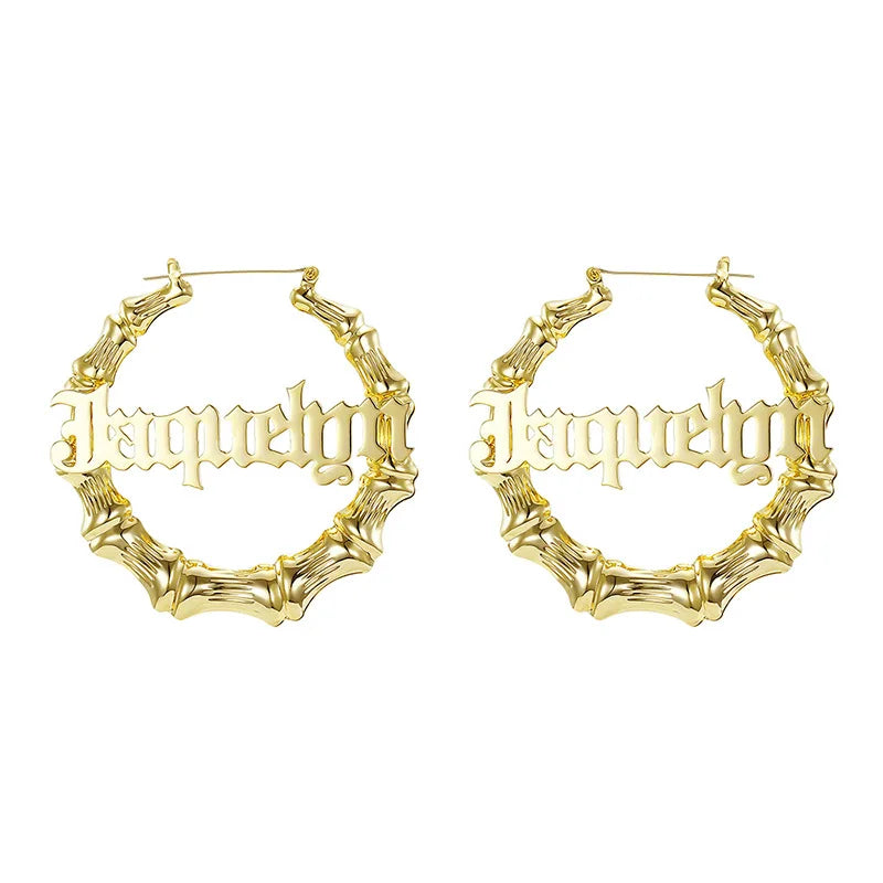 Custom Stainless Steel Bamboo Hoop Earrings Personalized Name Hoop Earring 1PC Accepted Jewelry Gift