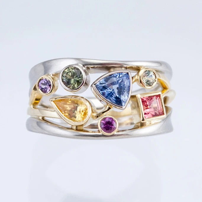 Huitan Multicolor Stones and Different Sizes Zircon Ring Trendy Gifts Girls Lady Silver Stackable Cross Fashion Rings Women