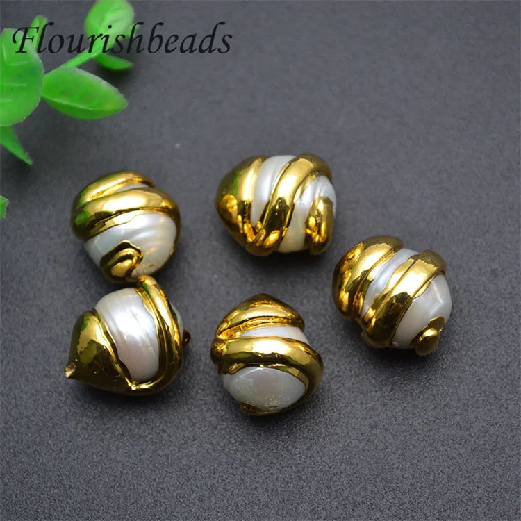 Wholesale Fashion Jewelry Findings Natural Freshwater Pearl Freeform Gold Plating Pearl Beads for Bracelet Necklace Making