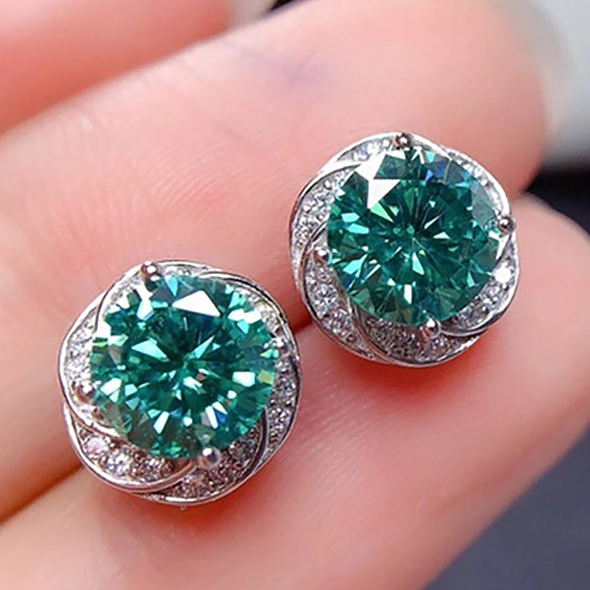 CAOSHI Glamour Style Flowers Design Green Crystal Cubic Zirconia Earrings for Fashion Party Wedding CZ Stud Earrings for Women