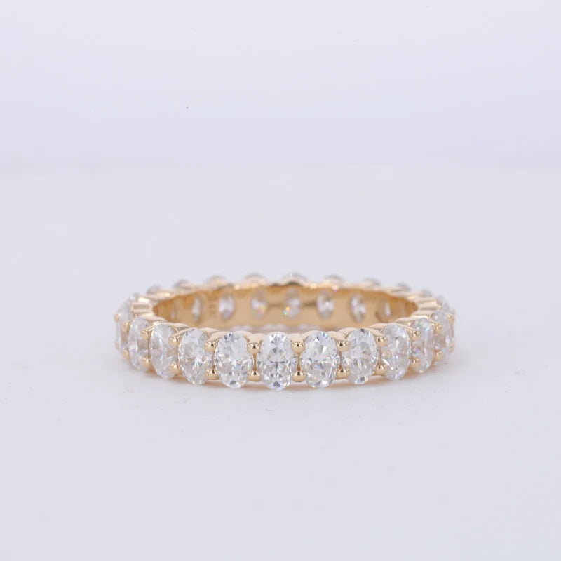Starsgem Fine Jewelry  14K Yellow Gold 2.5x3.5mm Oval Cut Lab Grown Diamonds Full Setting Wedding Rings Eternity Band