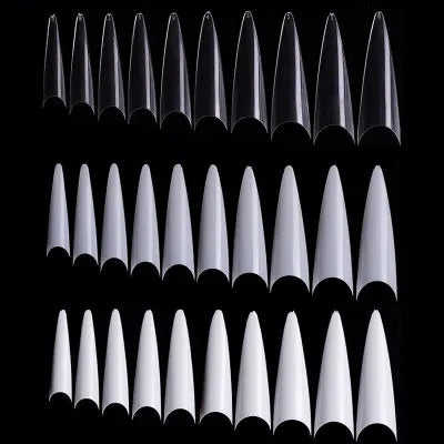 Misscheering 600pcs Clear and Natural Half Cover Stiletto Artificial Fingernails