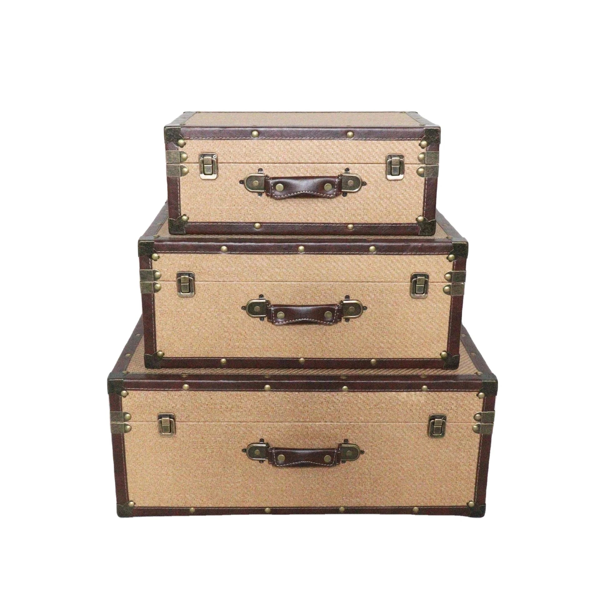 Customized Eco-Friendly Retro Vintage Wood Rectangle Carved Multifunction Suitcase Creative Storage Case for Decorative Use Home