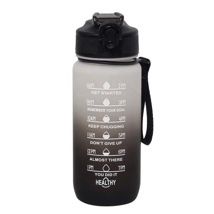 20oz Pop-up Plastic Workout Water Bottle with Straw Strap Gym Motivational Sports Water Bottle