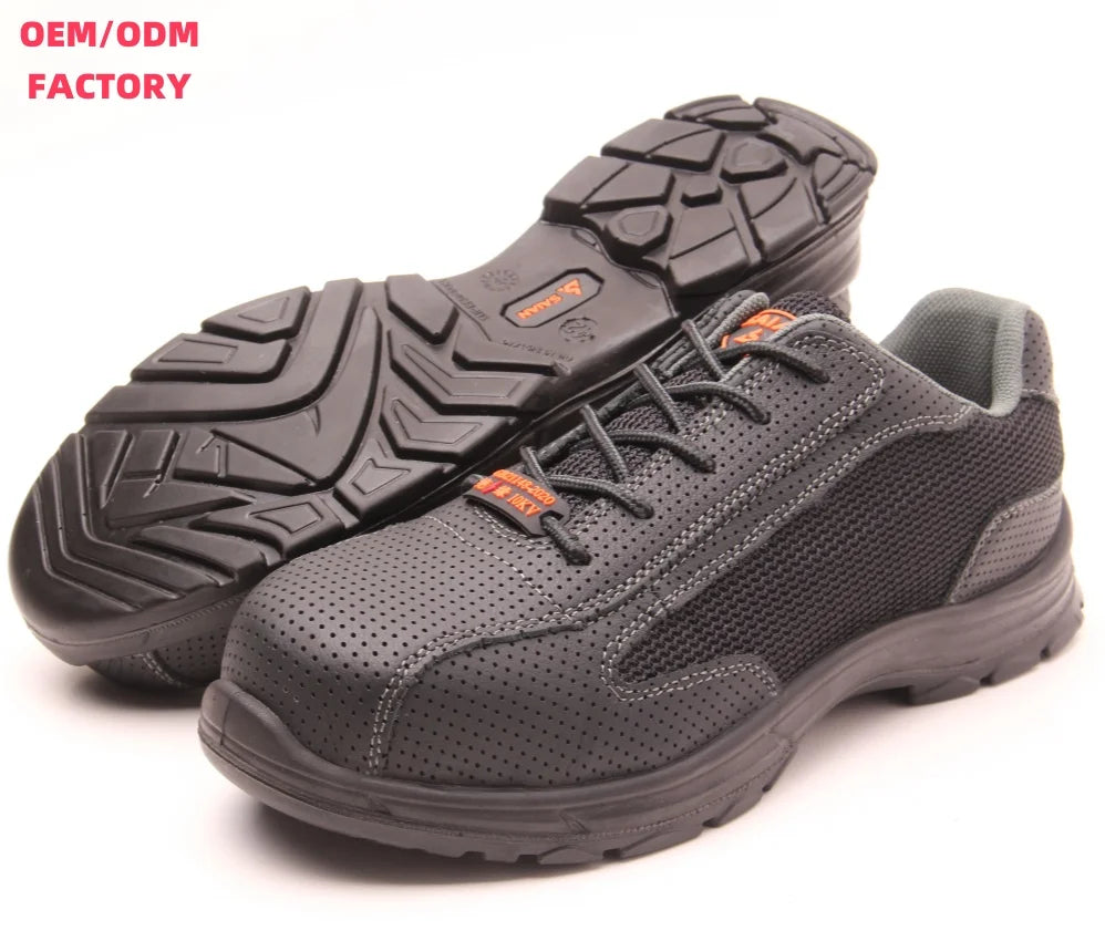 Anti-Static Punched Leather Labor Safety Shoes Black Steel Head Protective Anti-smash Breathable Safety Shoes Steel Toe