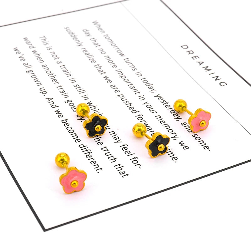 New Fashion Allergy Free Earrings 18k Gold Plated Surgical Stud Earrings Flower Enamel Stainless Steel Earrings for Women Paty