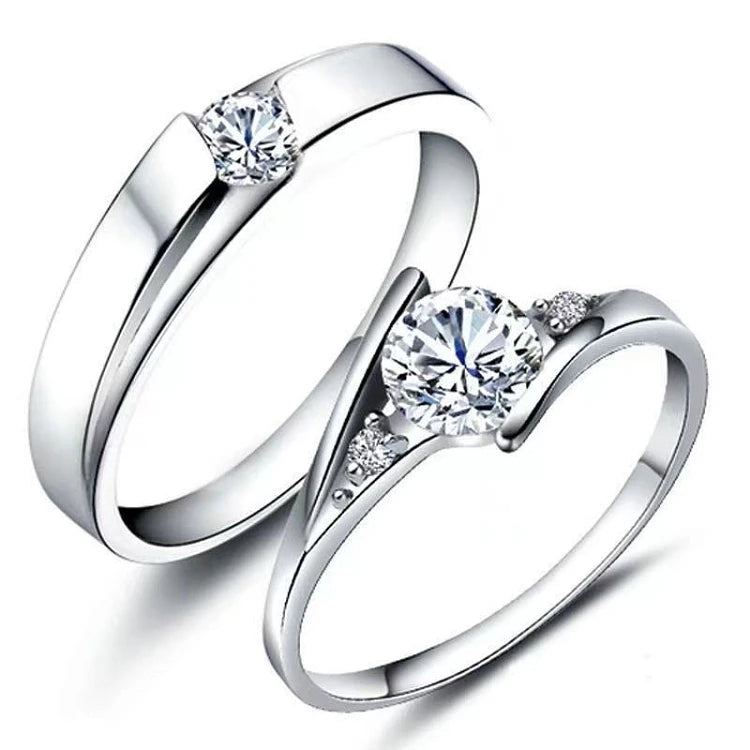 G66 40 Styles Heart Silver Zircon Adjustable Finger Rings Jewelry Engagement Wedding Couple Ring Set