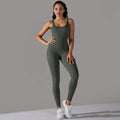 Women's Solid One-Piece Ribbed Bodysuit Seamless Yoga Jumpsuit Breathable Knitting Fabric Four-Way Stretch Eco-Friendly