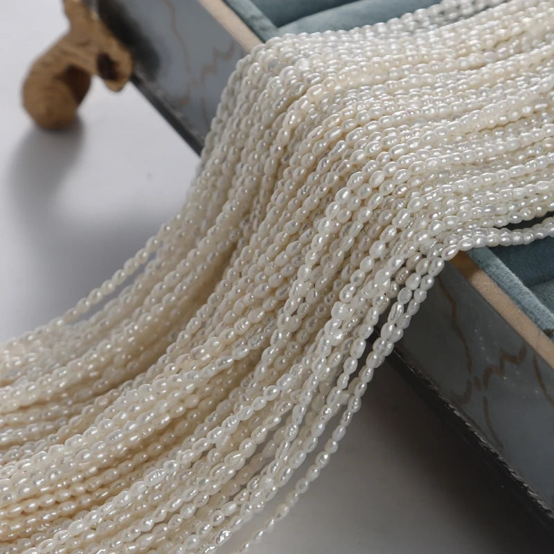 2mm Natural Freshwater Pearl Millet Bead Semi-finished Fine Chain Mini Thread Rice Grain DIY Clavicular Chain Ring