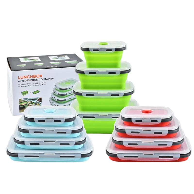 Refine Factory 1200ml Collapsible Silicone Bento Lunch Box Simple Food Grade PP Lid BPA Free Freshness Preservation Outdoor