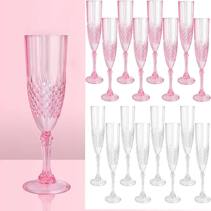 6 OZ Unbreakable Plastic Champagne Flute Luxury Reusable Goblet Glass for Wedding Bar Party Toasting Events Valentine's Day MegaBDM