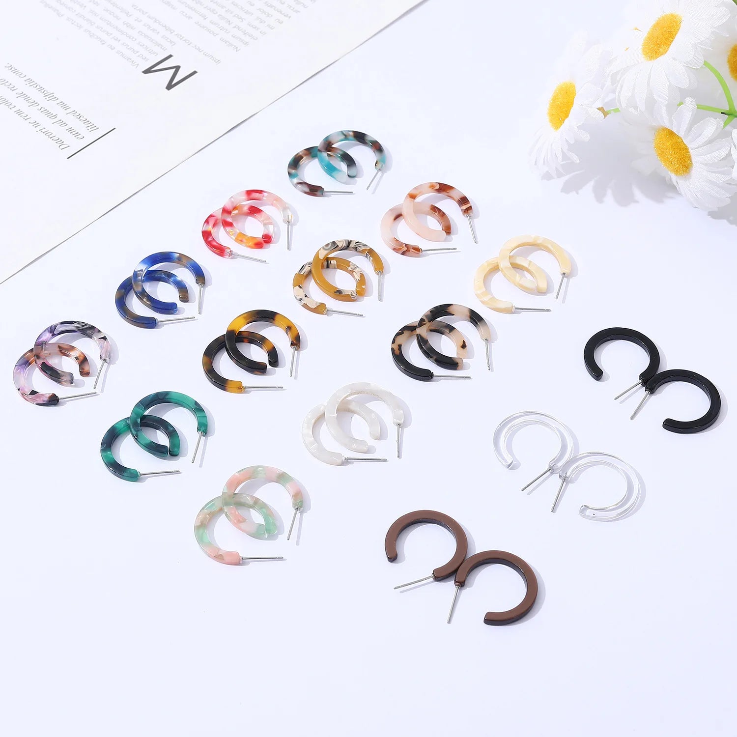 Acetate Acrylic Statement Earrings Resin Drop Dangle Mottled Acrylic Hoop Earrings Bohemian Earrings Fashion Jewelry