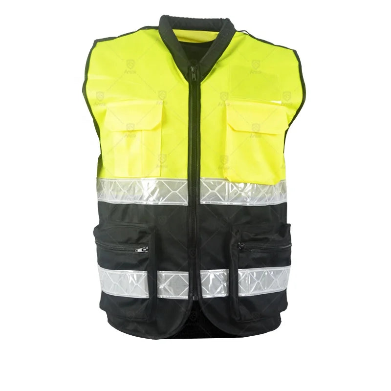 Durable Hi Vis Traffic Construction Reflective Strips Class 2 Safety Vest ANSI 107 with Zipper Closure Breathable and Pockets