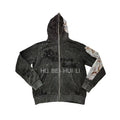 Hui Li Zip up Hoodie  Fashion Street Wear Distressed Vintage Wash Hoodies Full Face Zip Custom Applique Embroidery Hoodie Men