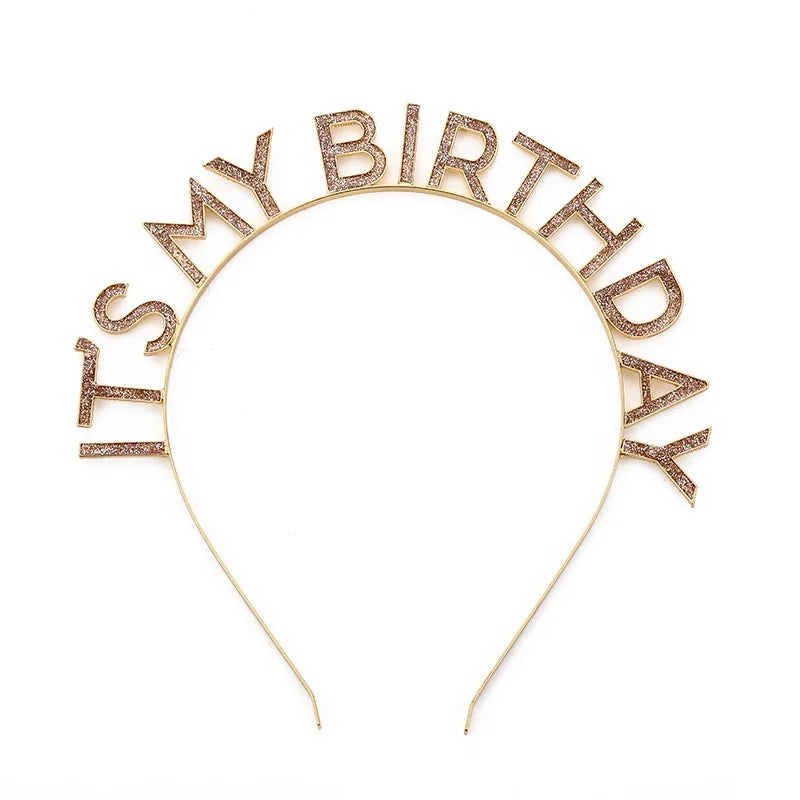 Enamel Glitter Letter ITS MY BIRTHDAY Headbands Tiara Metal Birthday Party Hair Accessories