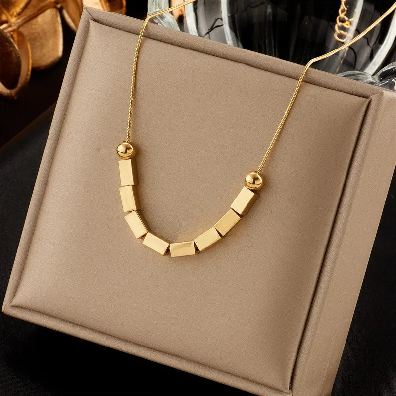 Nabest Stainless Steel Cube Charm Necklaces Women 18k Gold Plating Tarnish Free Geometric Clavicle Choker Jewelry