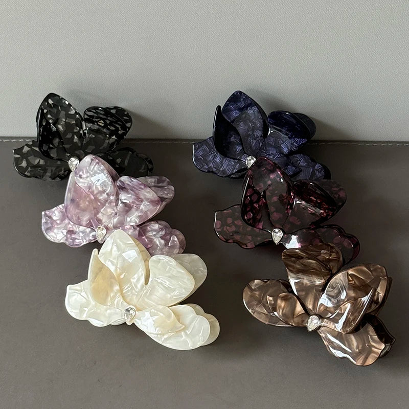 Diamond-Tempered Female Hair Clip New Acetate Triangle Plum Three-Dimensional Shark Grab Clip with Vacation Delicacy