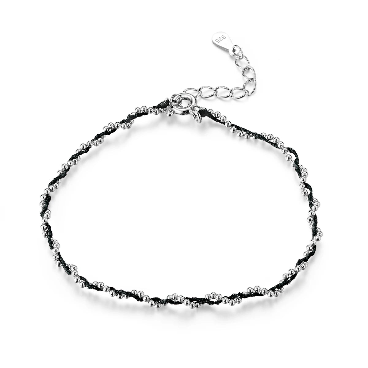 Black and Red Rope Bracelet with 925 Sterling Silver Beads Chain Bracelets for Women 2022 New Year Gift Friendship SCB173