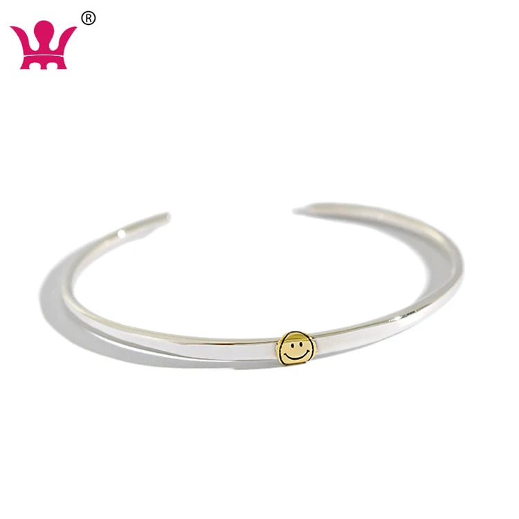 WMST174 S925 Sterling Silver Bracelet Instagram Personality Simple Smiling Face Women Bracelets Matching Lovers Silver Bracelet