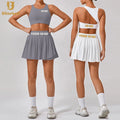 2 Pieces Women Clothing Tennis Skirt Set Sport Bra Top Custom Breathable Flowy Shorts Workout Gym Fitness Tennis Sets for Women