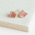 Raw Quartz with Rose Quartz and Amethyst Stainless Steel Post Earring Stud Gemstone Minimalist Stud Earrings